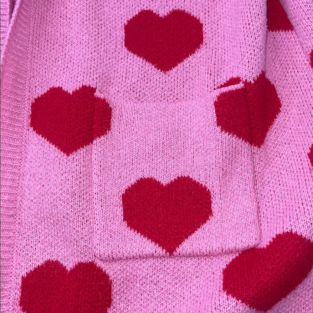 BiBi Pink and red heart Knit Sweater thick cardigan size xl Valentine’s Day love - Picture 3 of 7